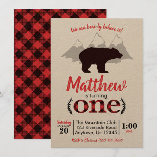 Bear Lumberjack Boy Erster Geburtstag Einladung