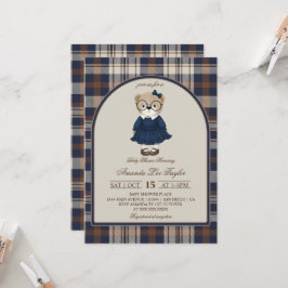 Bear Luxury Plaid Girl Baby Shower Einladung
