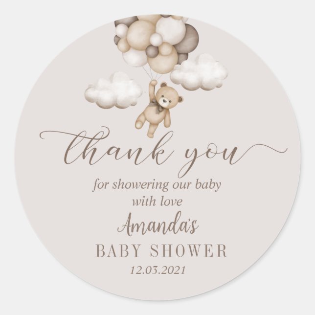 Bear mit Balloons Danke Runder Aufkleber (Vorderseite)