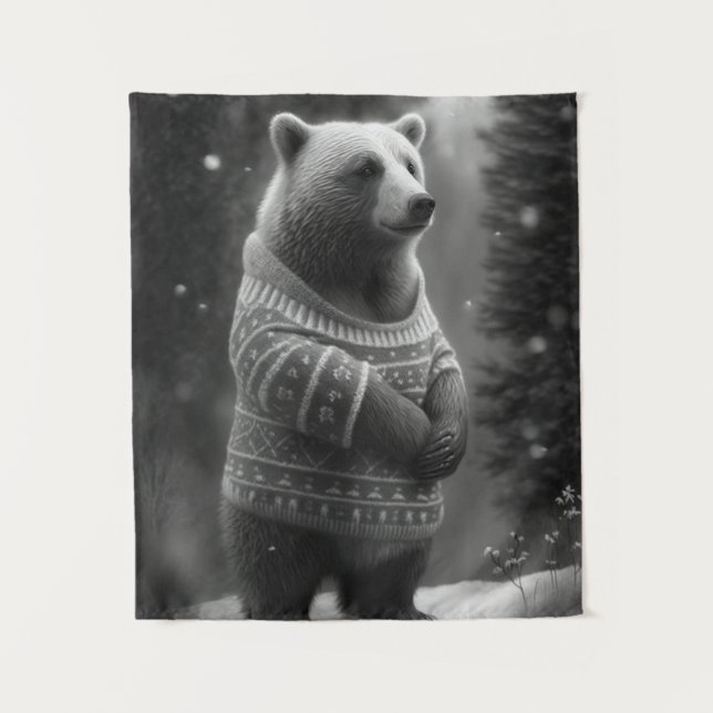 Bear mit einem gemütlichen Pullover Wandteppich (Vorderseite)