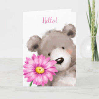 Bear mit einem rosa Blume Sprichwort Hallo. Karte