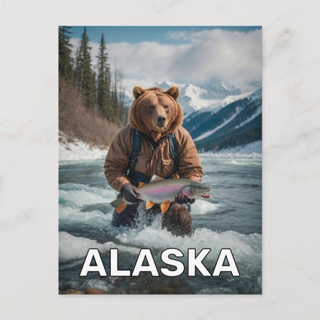 Bear mit Fisch in Alaska Postkarte (Vorderseite)