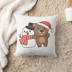Bear mit Schneemann im Winter für Weihnachts Theme Kissen