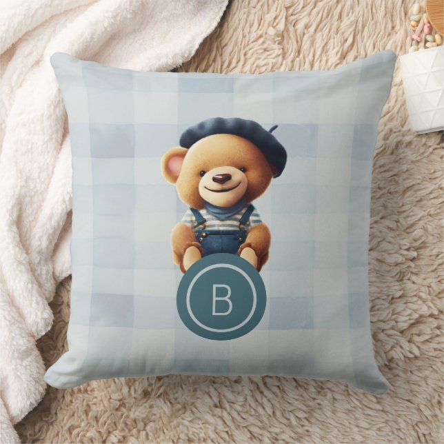 Bear Monogram Blue Gingham Kissen (Decke)