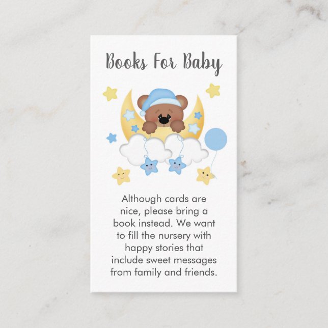Bear Moon Stars Baby Book Request Card Begleitkarte (Vorderseite)