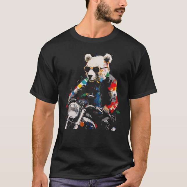 Bear Motorrad - Animal Polar Bear farbenfrohe Sung T-Shirt (Vorderseite)
