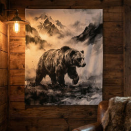 Bear Mountain | Black and White Wildlife Art Wandteppich