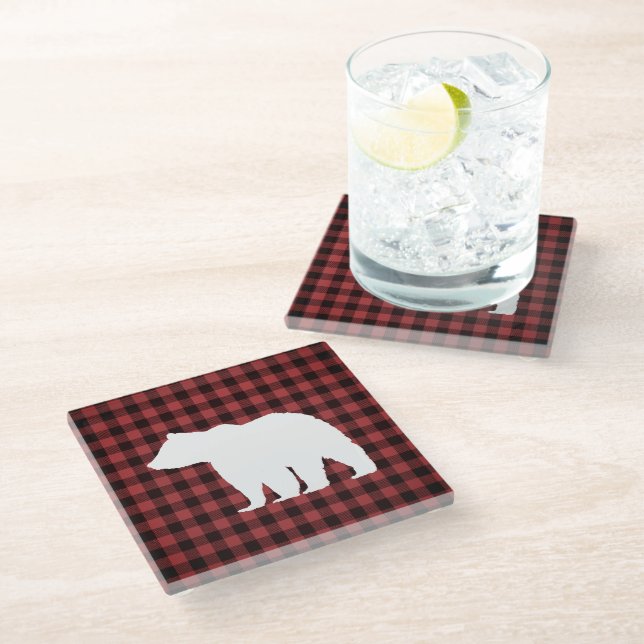 Bear Mountain Buffalo Karo Marble Stone Untersetze Glasuntersetzer (Schrägansicht)