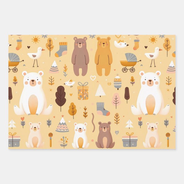 Bear-Muster Geschenkpapier Set (Vorderseite)