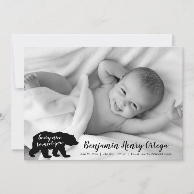 Bear Nice to Meetings You Baby Foto Ankündigung (Vorderseite)