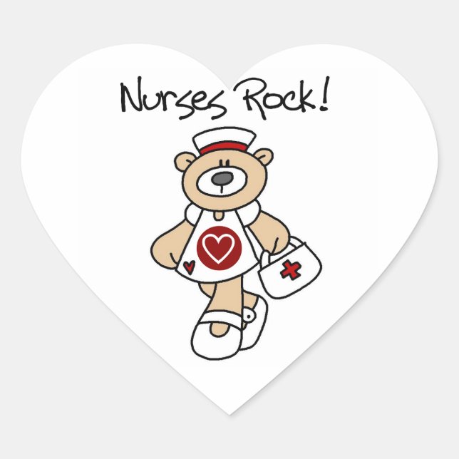 Bear Nurses Rock T - Shirt und Geschenke Herz-Aufkleber (Vorderseite)