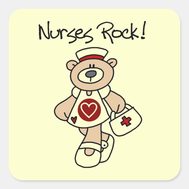 Bear Nurses Rock T - Shirt und Geschenke Quadratischer Aufkleber (Vorderseite)