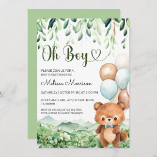 Bear Oh Boy Forest Baby Boy Dusche Einladung