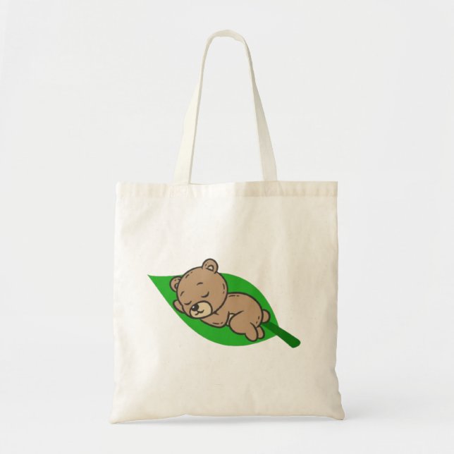 Bear on a Leaf Tote Bag Tragetasche (Vorne)