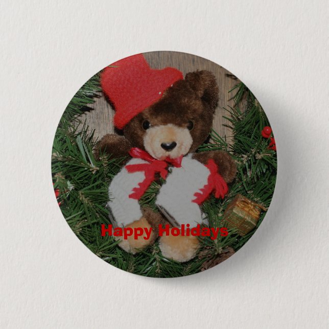Bear On Wath Weihnachtsfeiertag Button Button (Vorderseite)