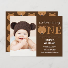 Bear One Foto Animal First Birthday Einladung