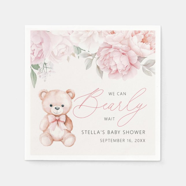 Bear Peony Baby Shooting Paper Serviette (Vorderseite)