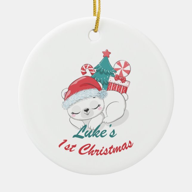 Bear Personalisiert Baby's 1. Weihnachten mit Foto Keramik Ornament (Vorne)