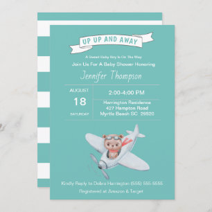 Bear Pilot und Airplane Baby Shower Einladung