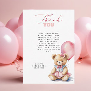 Bear Pink Balloon Babydusche Danke Karte