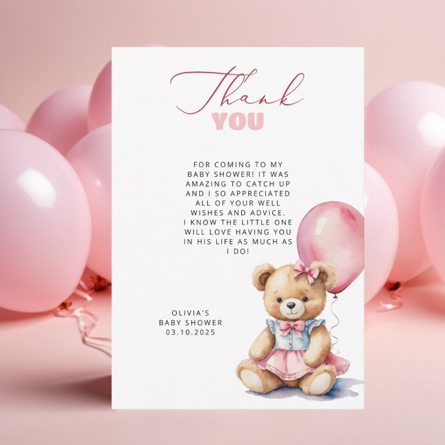Bear Pink Balloon Babydusche Danke Karte (Von Creator hochgeladen)