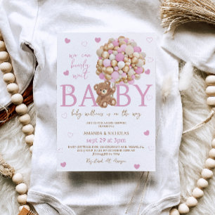 Bear Pink Balloons Girl Baby Dusche Einladung