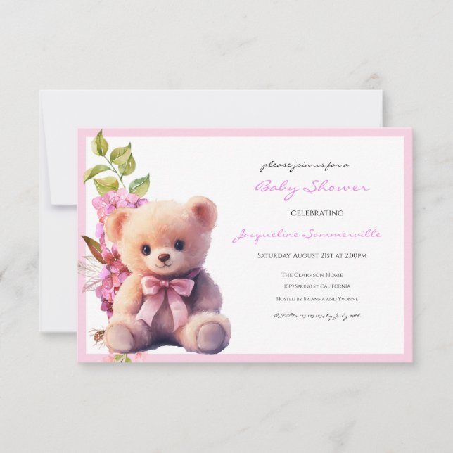 Bear Pink Bow Babydusche Es ist ein Mädchen (Vorderseite)