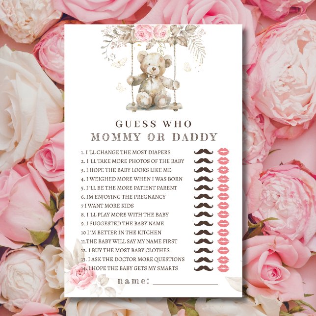 Bear Pink Floral Baby Dusche Ratet, wer (Von Creator hochgeladen)