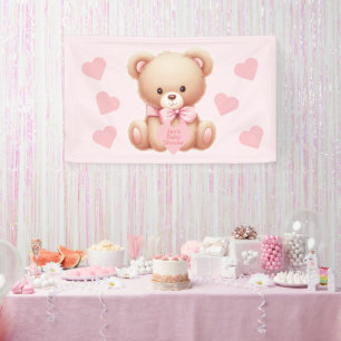 Bear Pink Hearts Baby Dusche Banner