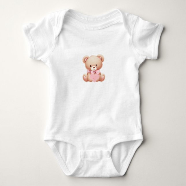 Bear Pink Monogram Baby Jersey Bodysuit Strampler (Vorderseite)
