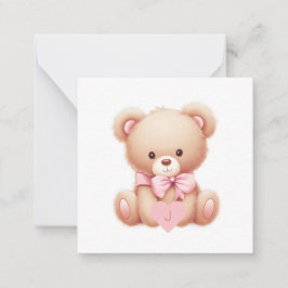 Bear Pink Monogram Note Card Mitteilungskarte