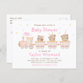 Bear Pink Train Baby Dusche Postkarte