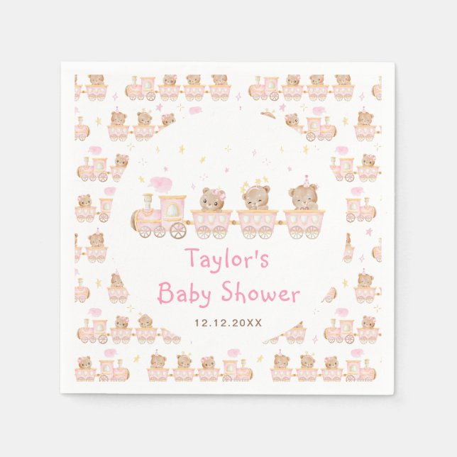Bear Pink Train Baby Dusche Serviette (Vorderseite)