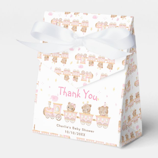 Bear Pink Train Baby Dusche Vielen Dank Geschenkschachtel (Vorderseite)