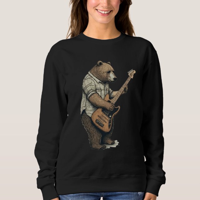 BEAR PLAYING GUITAR Guitarist Bear Electric Bass G Sweatshirt (Vorderseite)