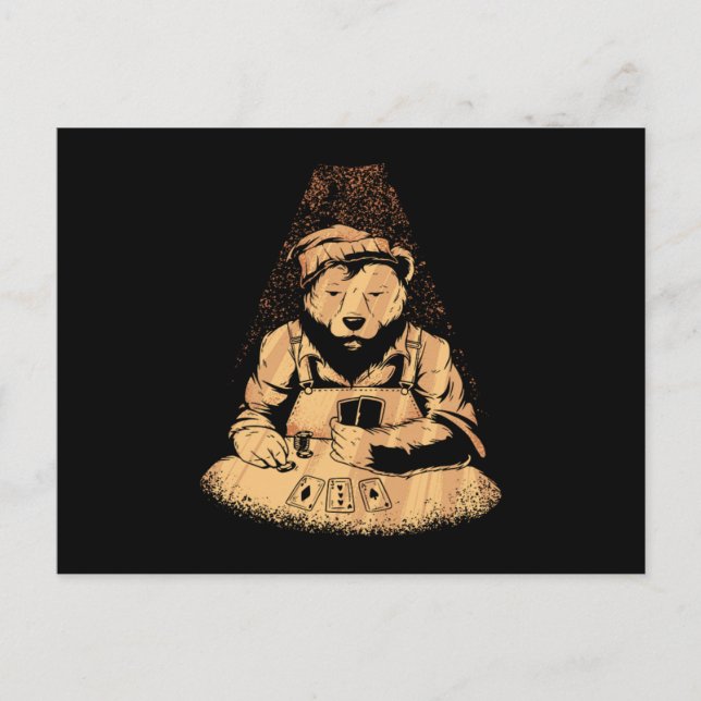 Bear Playing Poker Cards Casino Game Gambling Gift Postkarte (Vorderseite)