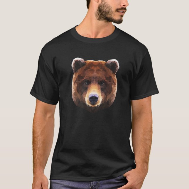 Bear Polygon Geometric Wildlife Brown Bären Grizzy T-Shirt (Vorderseite)