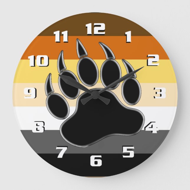 Bear Pride Flag Bear Paw Große Wanduhr (Vorderseite)