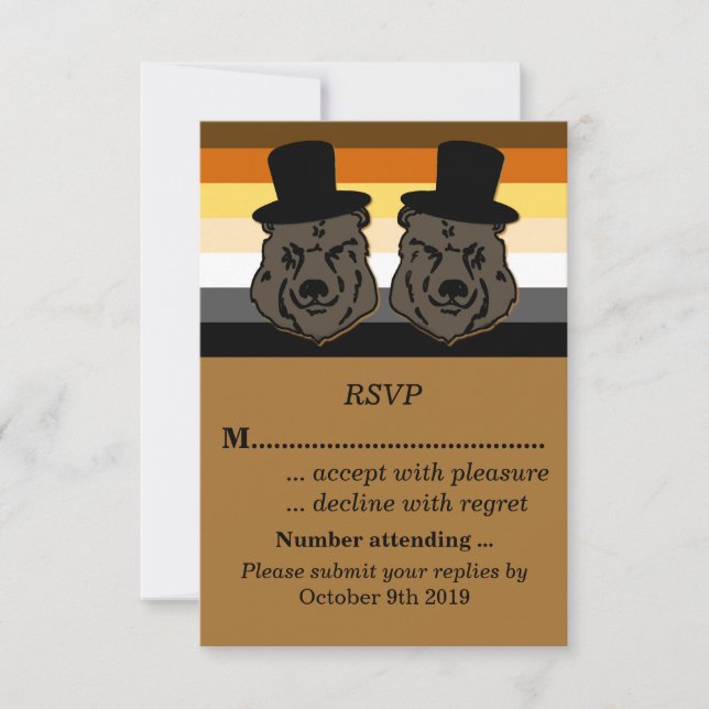 Bear Pride Wedding RSVP für Gay Grooms Einladung (Vorderseite)