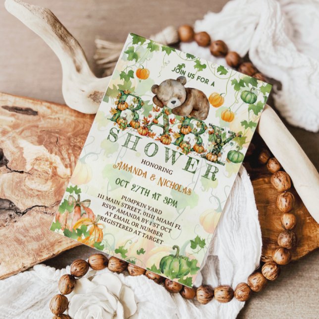 Bear Pumpkin fall Baby Dusche Einladung (Von Creator hochgeladen)