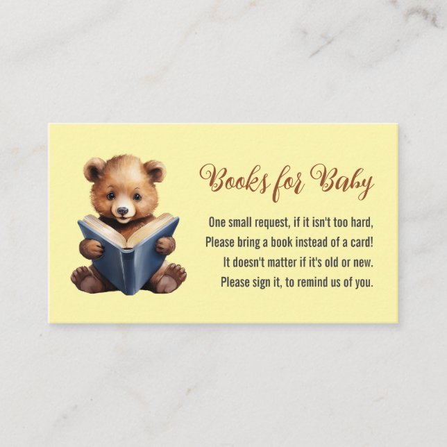 Bear Reading Books for Baby Shower Enclosure Card Begleitkarte (Vorderseite)