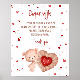 Bear Red Heart Baby Dusche Windeln Raffle Schild