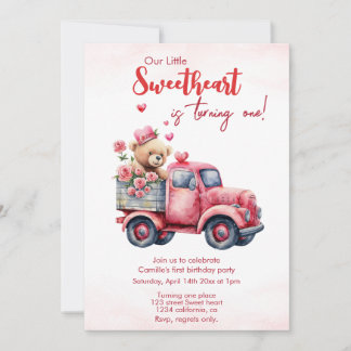 Bear Red Hearts Truck Geburtstag Einladung