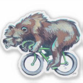 Bear Riding a Green Bicycle Aufkleber