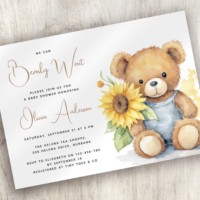 Bear Rustic Sonnenblume Bearly Wait Baby Dusche Einladung (Von Creator hochgeladen)