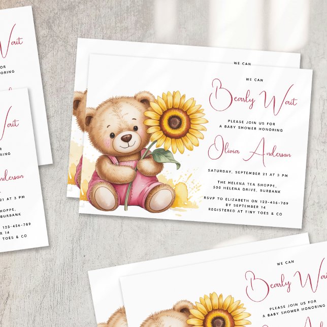 Bear Rustic Sonnenblume Bearly Wait Baby Dusche Einladung (Von Creator hochgeladen)