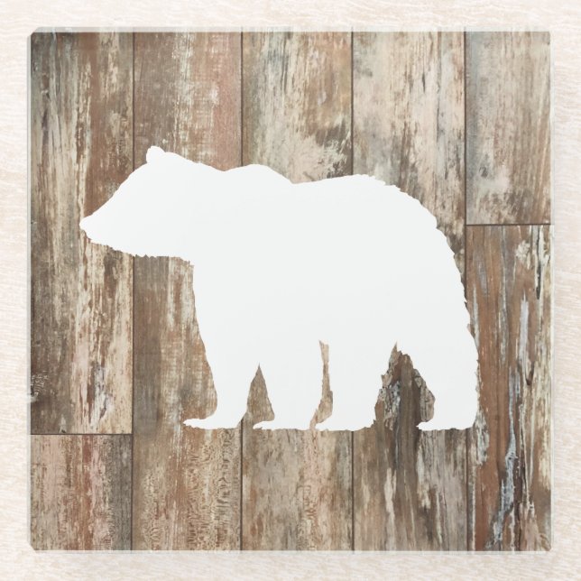 Bear Rustic Wilderness Decor Glass Untersetzer (Vorderseite)