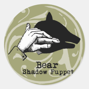 Bear Shadow Puppet Hand Vintag Runder Aufkleber