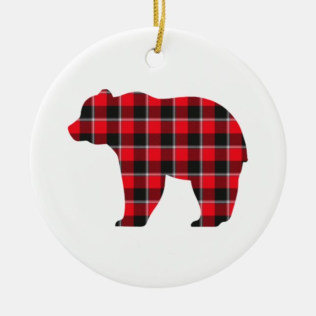 Bear Shaped Plaid Red Black Buffalo Keramik Ornament (Vorne)