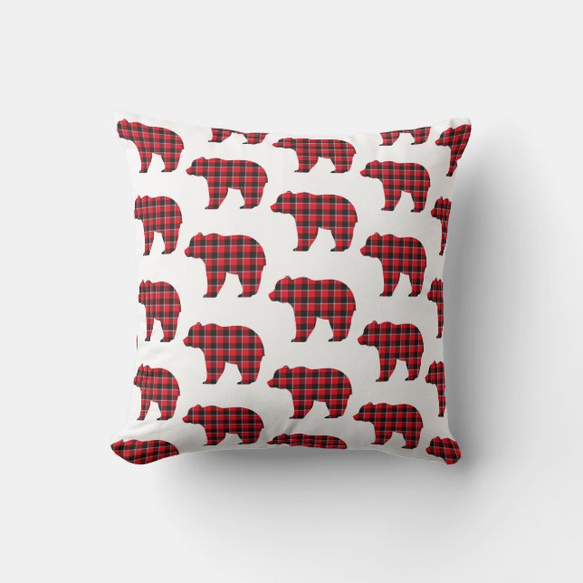 Bear Shaped Plaid Red Black Buffalo Kissen (Vorderseite)